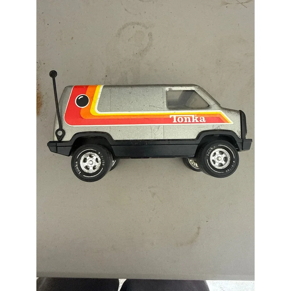Vintage Tonka Pressed Steel Custom Van Silver Rainbow Graphics Made in USA Toy